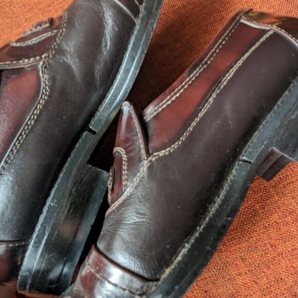 Vintage SANTONI Mens 5.5 UK Penny Loafers Oxblood Burgundy Leather Italy 3313 KK